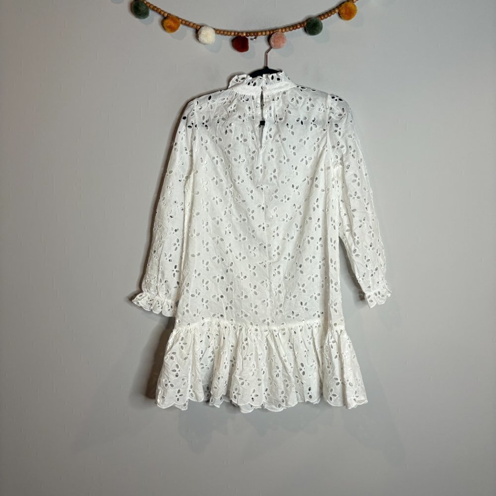 NWT J. Crew Ruffle Neck Mini Dress in White Eyelet - Picture 4 of 5
